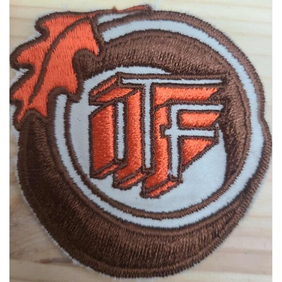 Vintage Embroidered Patch Badge Orange Brown Flame Logo Emblem Sew-On Sewing - Picture 1 of 2